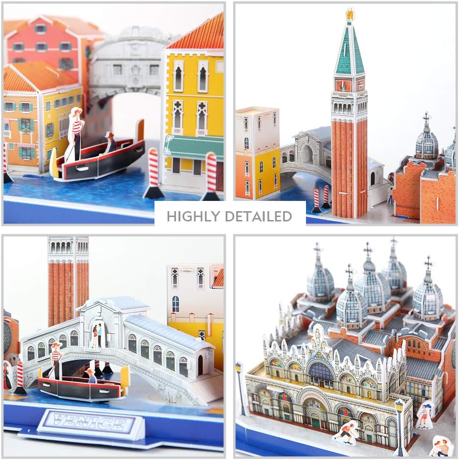CubicFun 3D Puzzle for Adults Kids Bavaria Cityline Venice Italy Building Model Kits Toys Gift for Men and Women, San Marco Basilica, Rialto Bridge, Venice Grand Canal and Bridge of Sighs 126 Pieces
