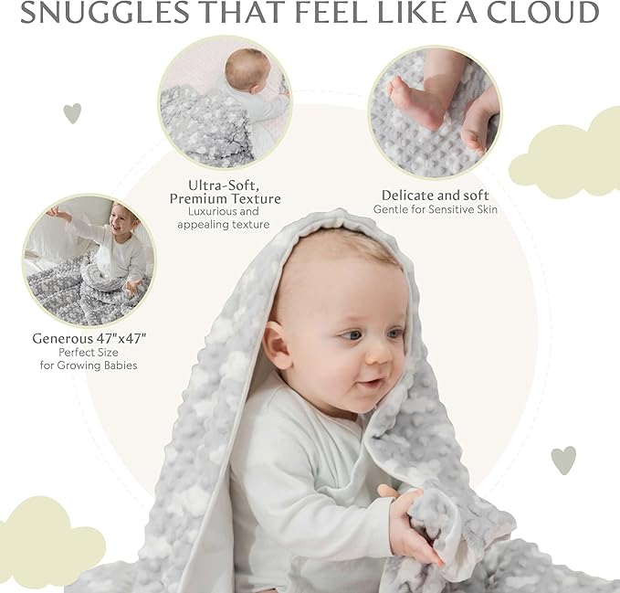 Ultra-Soft Baby Blanket - Lightweight & Breathable, Neutral Newborn Designs, Cloud Baby Crib, Infant, Toddler - 47"x47" Large