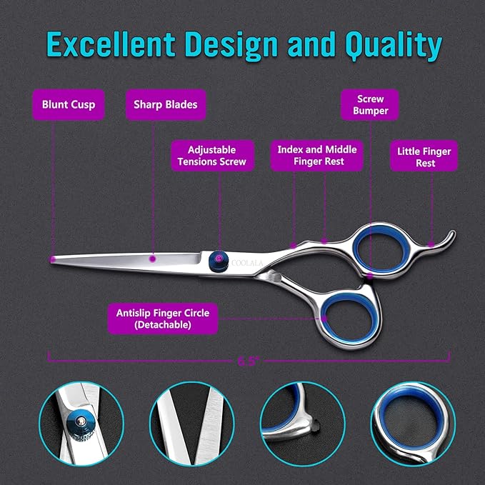 Stainless Steel Hair Cutting Scissors 6.5 Inch Hairdressing Razor Shears Professional Salon Barber Haircut Scissors, One Comb Included, Home Use for Man Woman Adults Kids Babies