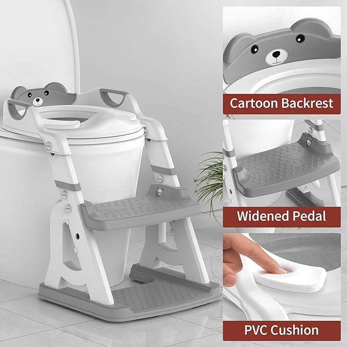 Potty Training Seat, Upgrade 2 in 1 Potty Training Toilet for Toddler, Toddler Toilet Seat for Boys Girls with Splash Guard, Anti-Slip Pad and Step Stool (Grey)