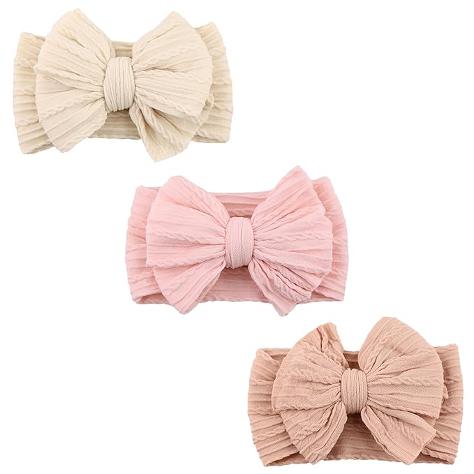 Baby Nylon Headbands Soft Hair Bow Elastics Hairbands Accessories for Baby Girls Newborn Infant Toddler Kids (Pink)