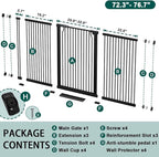 Fairy Baby 40.5" Extra Tall Baby Gate, 72.3"-76.7" Extra Wide Large Dog Pet Gate Indoor, Long Safety Child Gate for Stairs No Drill, Metal Auto Close Puppy Gate for House Doorway Walk Through, Black