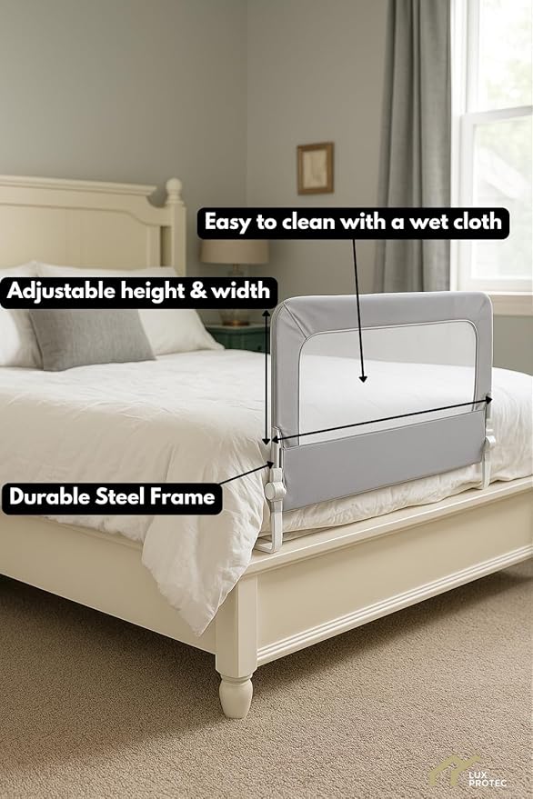 59'' x 22.8" Extra Long Toddler Bed Rail Guard, 1-Pack – Foldable & Portable Safety Rail with Breathable Mesh, Tool-Easy Assembly, Durable Steel Frame, Fits Twin/Full/Queen/King Beds, Grey