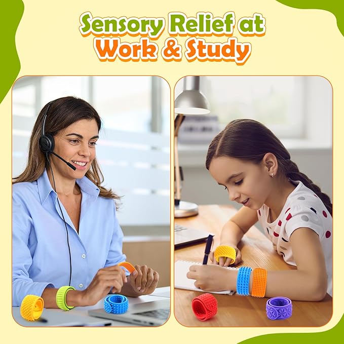Sensory Fidget Toys Slap Bracelets: Textured Silicone Sensory Toys for Kids, Calming Tool for Special Needs, Wearable Anxiety Relief Items for Adults Office Desk, Travel Classroom Must Haves 6 Pack