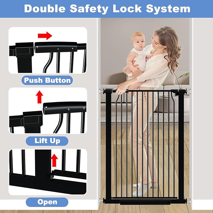 40.5" Extra Tall Baby Gate No Drill, 54.7"-60.2" Extra Wide Dog Pet Gate Indoor Outdoor, Safety Child Toddler Gate, Metal Tension Auto Close No Climb Fence Pet Cat Gate for Stairs, Black