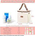 Breastmilk Cooler Bag with Ice Pack - Breast Milk Cooler Travel Bag Fits 6 Bottles Up to 11 Oz Insulated Baby Bottle Cooler Bag Breastmilk Storage Bag Cooler Perfect for Nursing Mom Daycare, Beige