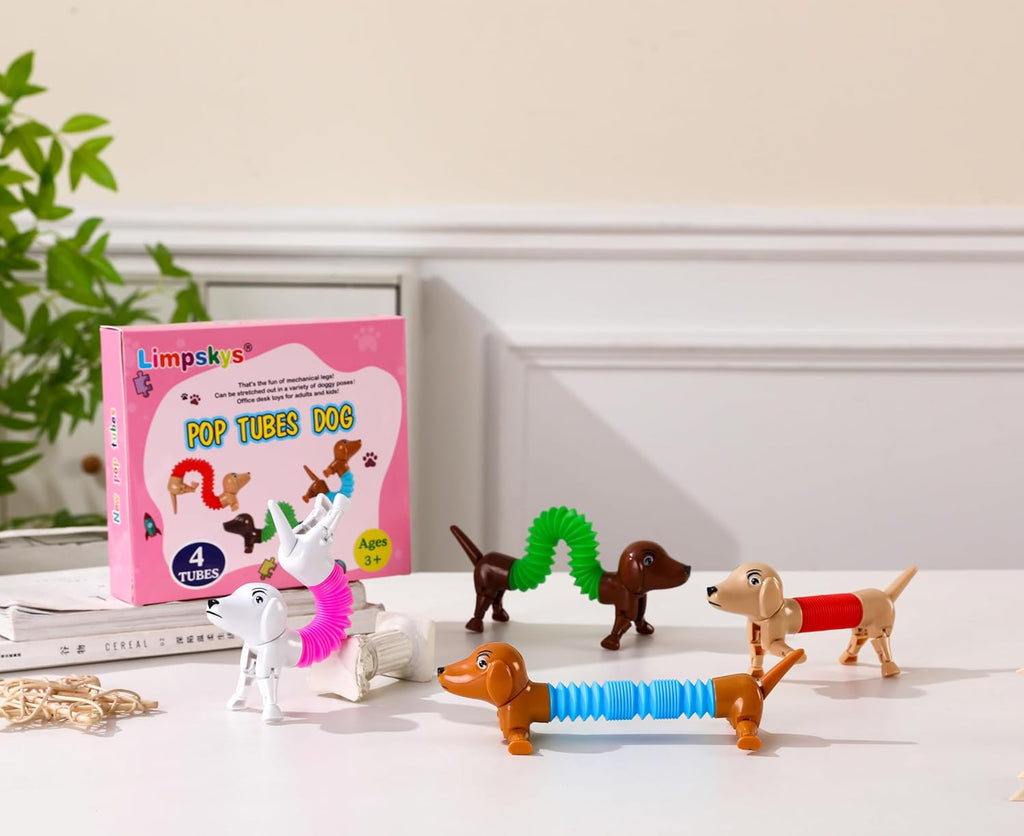 Robot dog,Dog pop tubes,Toy Dog,Animal pop Tubes,Fidget Toys for Kids,Sensory Toys for Kids 5-7,Dog Party Favors,autism sensory products,sensory toys for kids with autism,toys for ages 5-7（4 Pack Dog）