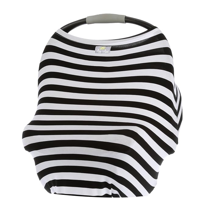 Itzy Ritzy 4-in-1 Nursing Cover, Car Seat Cover, Shopping Cart Cover & Infinity Scarf – Breathable, Multi-Use Nursing Cover Up for Breastfeeding, Carseat Canopy & Stroller Cover (Black & White Stripe)