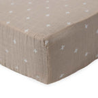 Little Unicorn Premium Crib Sheet | Breathable & Super-Soft Muslin Fabric (Taupe Cross)
