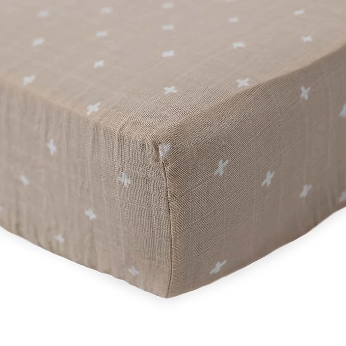 Little Unicorn Premium Crib Sheet | Breathable & Super-Soft Muslin Fabric (Taupe Cross)