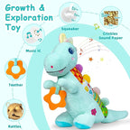 Baby Dino Plush Soft Stuffed Animal Toy for 0-3-6-12+ Months,Infant Musical Toy with Rattle,Squeaker,Sensory Crinkle,Teether & Textures,Tummy Time Toys Christmas Baby Gift for Newborn Girl Boy (Blue)