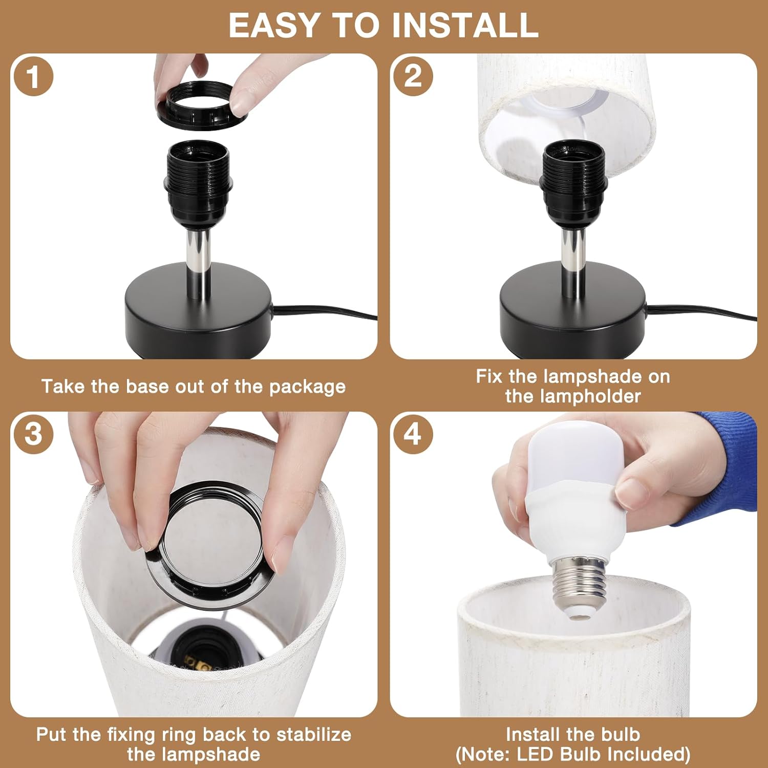 Small Table Lamp with LED Bulb - 3 Color Temperatures for Bedroom, Nightstand, Minimalist Night Stands, Desk, Kids, Living Room, Office, Dorm