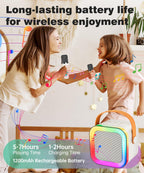 Mini Karaoke Machine Speaker for Kids Adults,Portable Bluetooth with 2 Wireless Microphones,Christmas Birthday Gifts Toys Girls Boys Ages 4, 5, 6,7, 8,9,10,11,12+ Years Old Toddler (Off-White - 2 Mic)