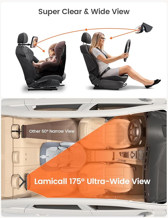 Lamicall Baby Car Mirror for Backseat - [2025 Safest Triangle Hook Clip] Acrylic Car Seat Mirror for Rear Facing, 360° Rotation & Wide Clear View, 3S Quick Install, Newborn Baby Essentials Accessories