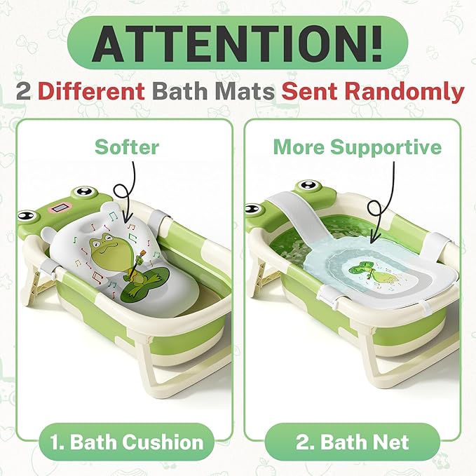 Baby Bathtub, Collapsible Newborn Bathtub for Infant to Toddler 0-24 Months with Soft Cushion and Thermometer,Portable Travel Newborn Tub with No-Slip Feet, Baby Shower Gifts,Green