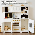 Play Kitchen for Kids with Various Interactive Toddler Kitchen Play Features and 19 Pcs Pretend Wooden Kids Kitchen playset Accessories, Toy Kitchen Set for Boys and Girls Ages 3+