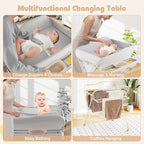INFANS Baby Changing Table with Wheels, Portable Folding Diaper Station Nursery Organizer with Storage Basket, Hanging Rack, Adjustable Height, Safety Belt for Newborn Infant (Light Gray)