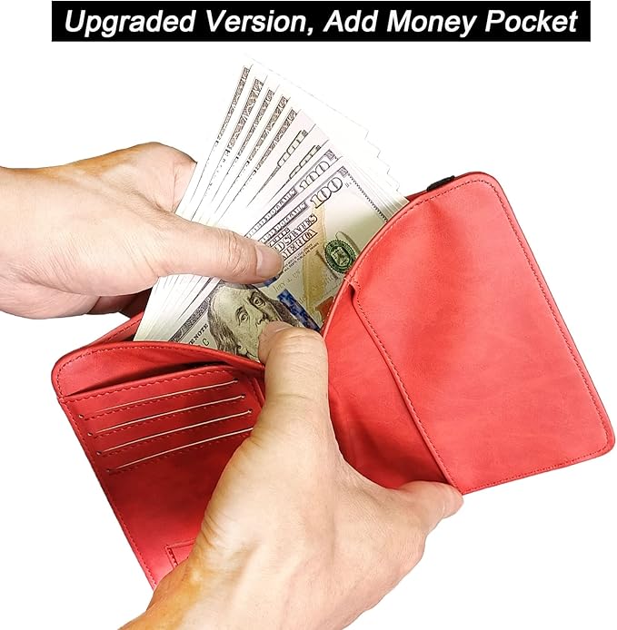 Passport Holder Cover Wallet Travel Essentials Leather Rfid Blocking Case Vacation Luggage Must Haves Travel Accessories for Men Women (116#Red)