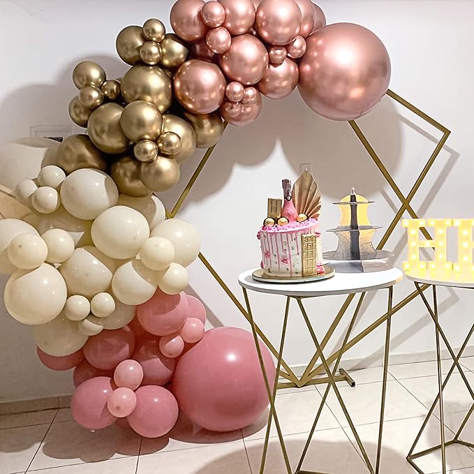 RUBFAC 129pcs Rose Gold Balloons Different Sizes 18 12 10 5 Inches, Latex Balloon Garland Arch Kit for Birthday Party Valentine's Day Baby Shower Graduation Wedding Holiday Decoration