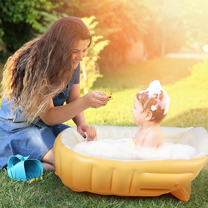MINK Inflatable Baby Bathtub – Compact, Portable Bath Tub with Anti-Sliding Saddle Horn Seat, Ideal for Travel & Home – Suitable for Infants 0-6 Months