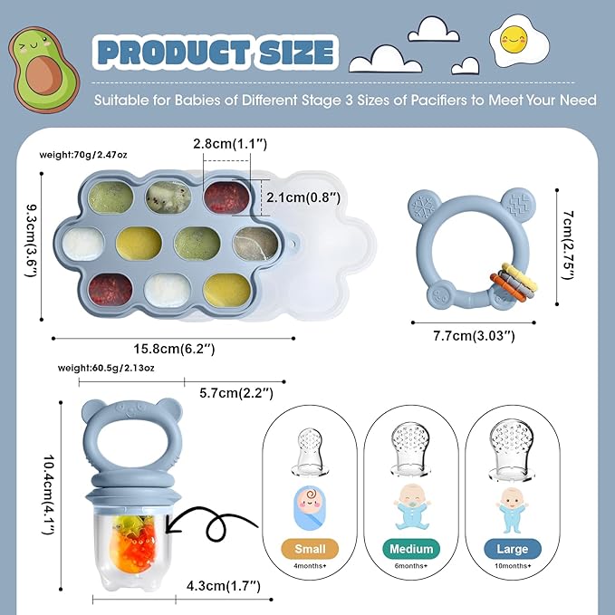 Baby Feeding Sets: Baby Fruit Food Feeder & Breastmilk Popsicle Molds for Teething Relief, BPA-Free Silicone Pouch & Nipple, Safely Introduce Solids, Teether Toys for Babies 3-6 6-12 Months