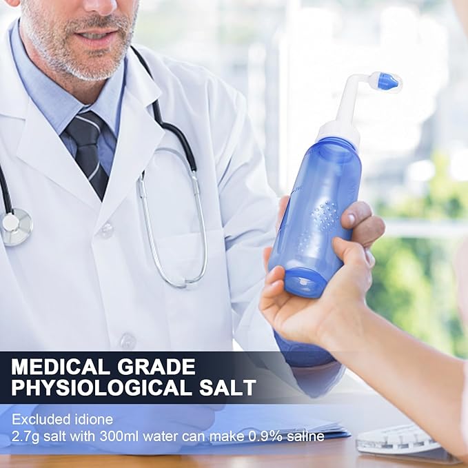 Neti Pot Sinus Rinse Bottle - Gentle Nasal Wash Bottle Nose Cleaner for Effective Pressure Irrigatio 300 ML with 20 Nasal Wash Salt Packets