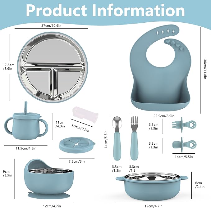 13 Pack Silicone Baby Feeding Set, BPA-Free Toddler Feeding Supplies, Include Suction Plates, Baby Bowls, Silicone Fork & Spoon, and More, First Stage Baby Dish Set - 6+ Months