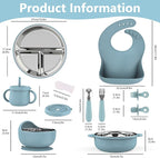 13 Pack Silicone Baby Feeding Set, BPA-Free Toddler Feeding Supplies, Include Suction Plates, Baby Bowls, Silicone Fork & Spoon, and More, First Stage Baby Dish Set - 6+ Months