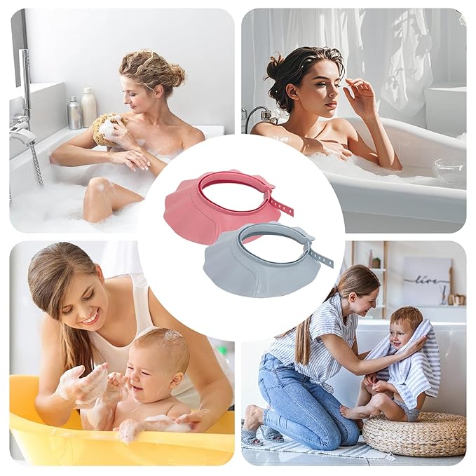 Baby Shower Cap - 2 Piece Adjustable Head Strap | Bath Visor Toddler | Splash Guard Eye Shield, Bathing Safety Aid for Children Home Bathroom Sink Use with Comfortable Fit