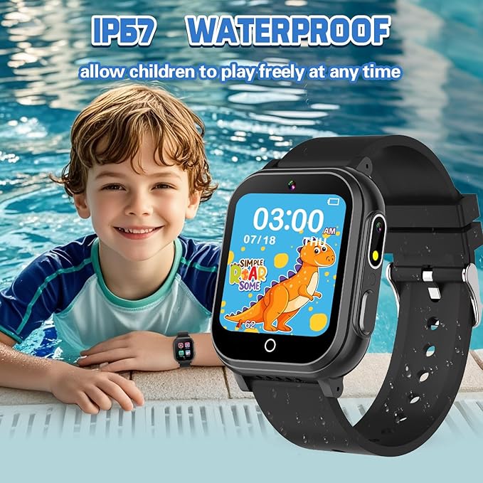 Kids Waterproof Smart Watch Gift for Boys Ages 3-12, 32 Puzzle Games, HD Touchscreen, Dual Camera, Vedio Pedometer Music Player, Kids Watch Toy Birthday Gifts for Boys Ages 5 6 7 8 9 10 (Black)