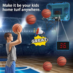 Indoor Basketball Hoop for Kids with Led Lights Mini Basketball Hoop with Remote Control Over The Door Basketball Hoops with Scoreboard Basketball Toys for 4-12 Year Old Boys Girls