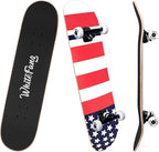 WhiteFang Skateboards for Beginners, Complete Skateboard 31 x 7.88, 7 Layer Canadian Maple Double Kick Concave Standard and Tricks Skateboards for Kids and Beginners