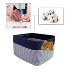 COMFY-HOMI Rectangular Cotton Rope Basket With Handles for Shelves|Dog Toy|Baby Gift - Dark Blue (13.5" x 11" x 9.5")