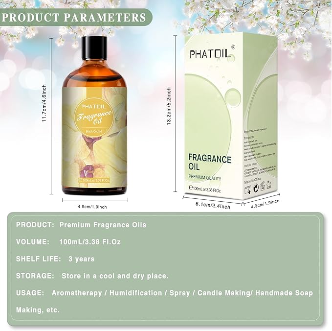 PHATOIL 3.38FL.OZ Black Orchid Fragrance Oils for Aromatherapy, Essential Oils for Diffusers for Home, Perfect for Diffuser, DIY Candle and Soap Making, DIY Scented Products - 100ml