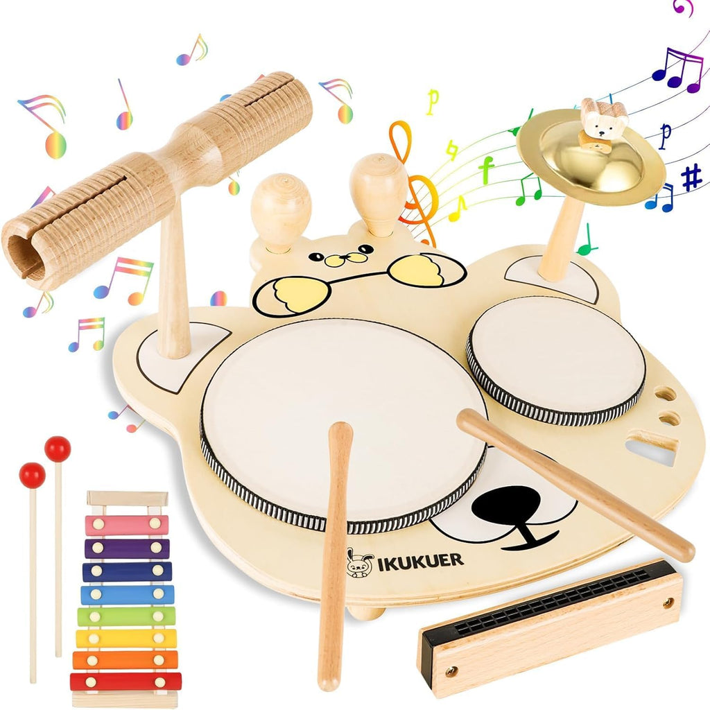 9 in 1 Kids Drum Set YOMESTE Toddlers Birthday Gift Wooden Xylophone Musical Instruments Kit,Montessori Musical Instruments Toys for Kids,Happy Gift ^_^ (Wooden Xylophone Drum Set)