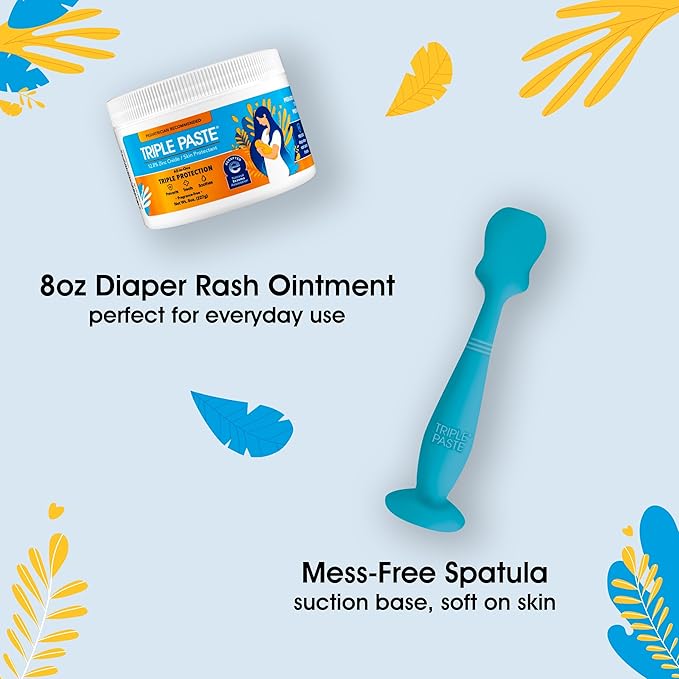 Triple Paste Diaper Rash Cream and Spatula Bundle - 8 oz Zinc Oxide Ointment and Spatula Treatment, Soothe and Prevent Rash with a Pediatrician-Recommended Hypoallergenic Formula