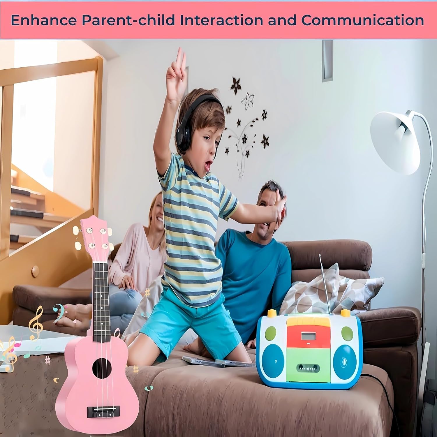 21 Inch Carbon Fibre Kids Toddler Child Children Acoustic Guitar Ukulele Musical Instruments Ideal for 3-9 Year Old Boys Girls Gifts (Pink)