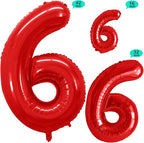 GOER Red Foil Balloons Number 6,Huge Number Balloons for 6th 66th Birthday Party Supplies Anniversary Decorations (3 pcs,42 inch,32 inch,16inch)