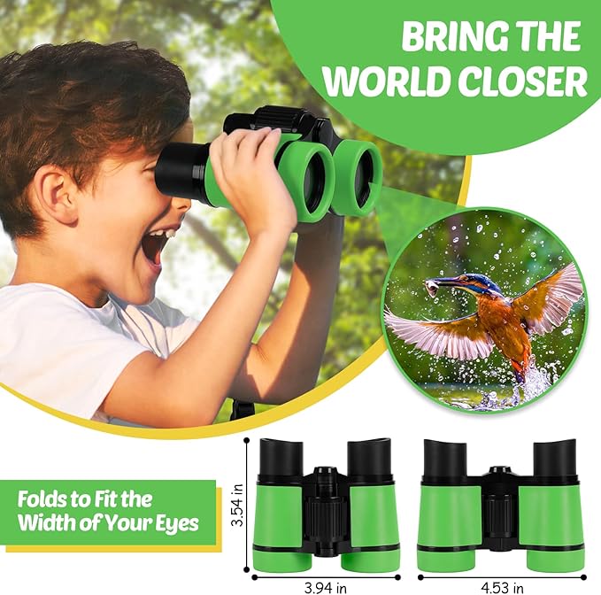 Binoculars for Kids, Kids Binoculars Toys for 3 4 5 6 7 8 Years Boys and Girls, Set with Magnifying Glass & Compass - Birthday Gifts Outdoor Toy for Kid Ages 3-8 Toddler Camping (Green)