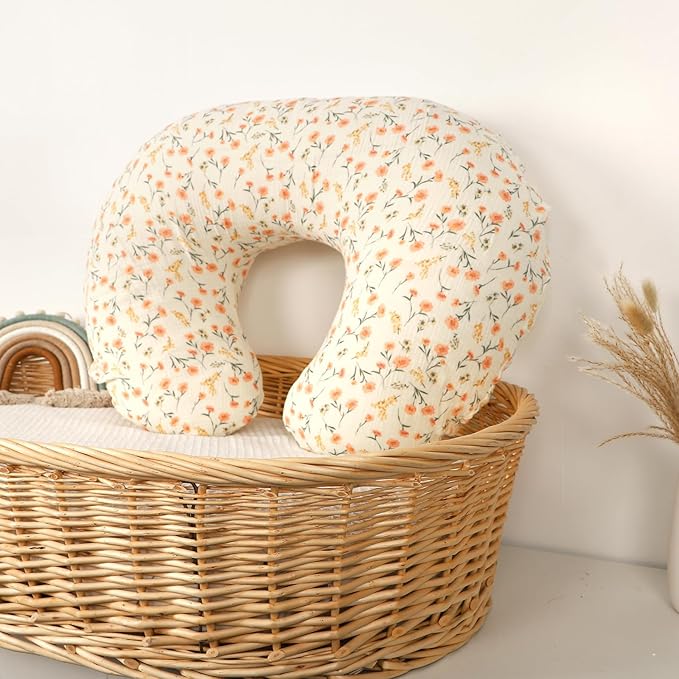 Hooyax Muslin Nursing Pillow Covers 2 Pack, Soft and Breathable Nursing Covers for Breastfeeding Pillows, Adorable Infant Feeding Pillow slipcover for Baby Boy and Girls (Pink Floral)