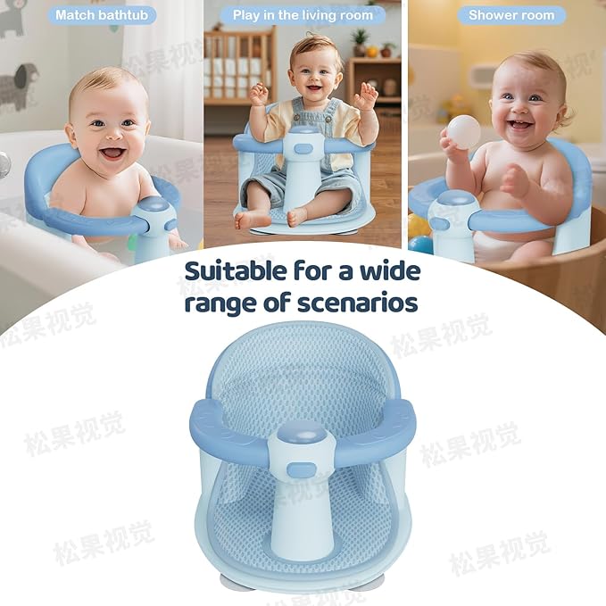 Baby Bath Seat for Babies 6 Months & up, Soft Cushions, Non-Slip Baby Bath Seat, Safe & Comfortable Baby Bath Support, for Bathtub/Living Room/Shower Room (Blue)