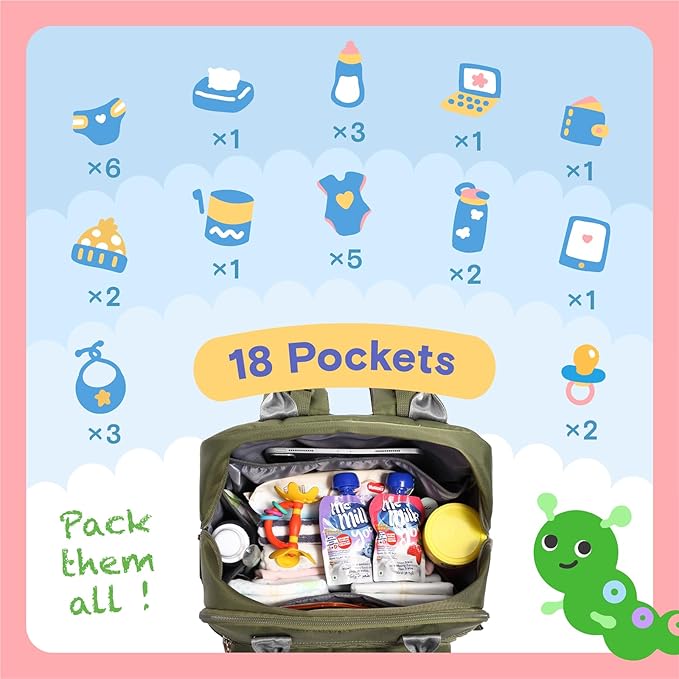 iniuniu Diaper Bag Backpack, 4 in 1 kit Large Unisex Baby Bags for Boys Girls, Waterproof Travel Back Pack with Diaper Pouch