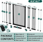 Fairy Baby 40.5" Extra Tall Baby Gate for Stairs, Fits Openings of 40.6" to 54.7" Wide, Extra Wide Dog Gate Indoor, Pressure Mounted Walk Thru Swing Auto Close Metal Puppy Barrier for Doorway, Black