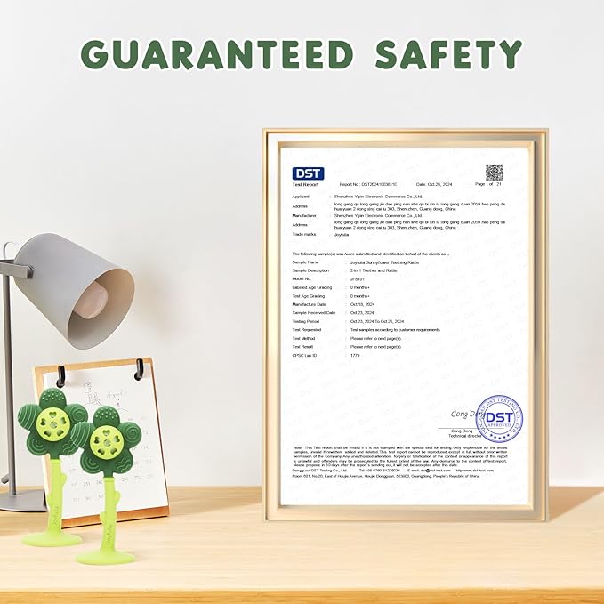 Baby Teething Toys and Rattle 2-in-1 for Babies 0-6 6-12 Months, Food Grade Silicone Teethers for Baies 3-6 Months, Infant Teething Relief Chew Toys, Sunnyflower Teether Toy BPA Free - Green