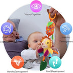 BLOOBLOOMAX Baby Soft Hanging Rattle, Car Seat Stroller Toys with Plush Animal C-Clip Ring for Infant Babies Boys and Girls 3 6 9 to 12 Months (4pcs)
