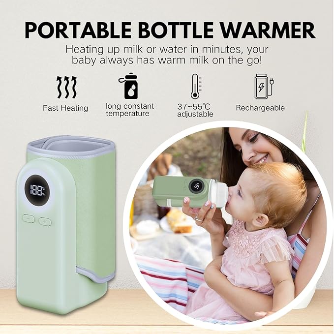 Cozytots Portable Bottle Warmer for Travel Wireless Portable Baby Milk Warmer On The Go Rechargeable USB Battery-Powered Milk Bottle Heating Bag in Car Heaters Thermostat Bag