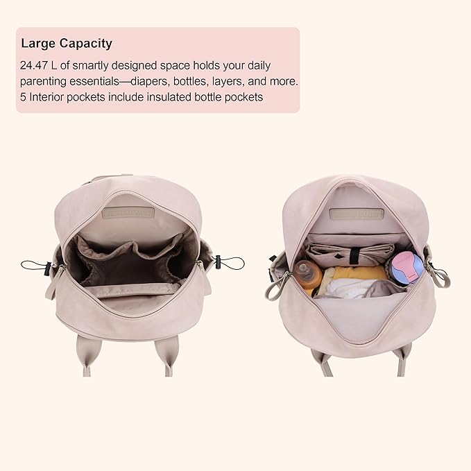 JESSIE & JAMES Saturday EDC Diaper Bag Backpack Multi Function Diaper Bag with Changing Pad & Stroller Straps_Light Stone