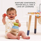 Le Toy Van – Wooden Rainbow Stacker | Girl & Boy 7 Piece Rainbow Wobbling Ring Stacker – Suitable for 18+ Months