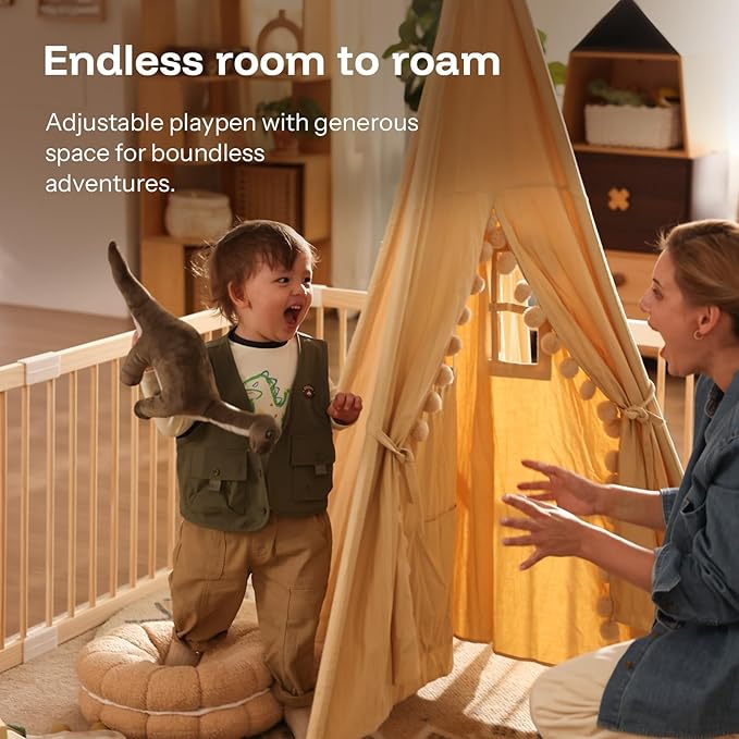 HARPPA Baby Gate Playpen Wooden Playpen for Babies and Toddlers Large Play Yards Baby Fence Play Area 71.5 x 79.5 x 24 inch