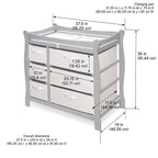 Badger Basket Sleigh Style Baby Changing Table - Diaper Station with 6 Removable Storage Baskets, Safety Rails, Pad, and Belt - Nursery Organizer - Gray/White